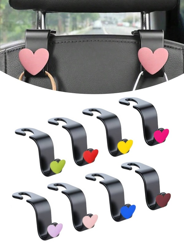 2 Stück kreative herzförmige Kopfstützen-Haken für das Auto, Aufbewahrungsorganisator-Aufhänger für Taschen, Geldbörsen, Einkaufstüten, Regenschirme