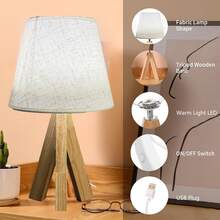 1 قطعة مصباح طاولة خشبي، مصباح مكتب بسيط يعمل بالطاقة USB، إضاءة طاولة LED بإضاءة محيطية دافئة، تحكم بزر، غطاء مصباح من القماش، للقراءة والنوم وديكور غرفة النوم والمكتب المنزلي، قاعدة ثلاثية الأضلاع