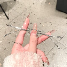 Glasses New 8911WK Fashionable Women's Ultra-Light Pure Titanium Frameless Glasses Frame, Daily Flat Glasses, Hot Selection Of Los Angeles  Girls, Showing Exquisite Without Pressing The Nose, Super Suitable For Commuting Dating - Khung bạc - Xem 1