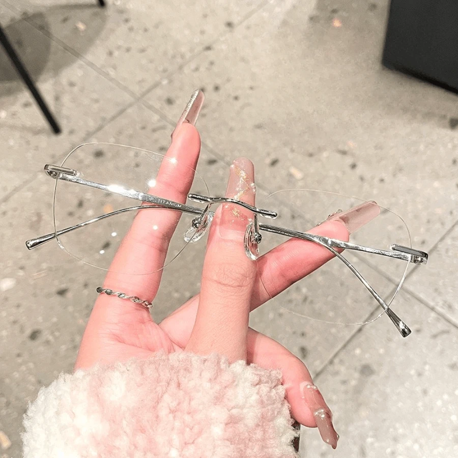 Glasses New 8911WK Fashionable Women's Ultra-Light Pure Titanium Frameless Glasses Frame, Daily Flat Glasses, Hot Selection Of Los Angeles Girls, Showing Exquisite Without Pressing The Nose, Super Suitable For Commuting Dating - Khung bạc - Xem 1