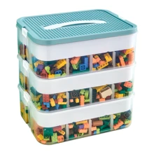 Lislark Storage Boxes With Handle For Building Blocks, 3-Tier Stackable, Adjustable Compartments - Green - View 6