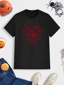 Dos camisetas de estilo casual con estampado de araña en forma de corazón para Halloween, ideales como regalo para tu novio o novia. - Negro 2 - Ver 3