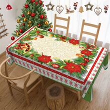 1/20 pièces Nappe de Noël - Nappe rectangulaire avec motif imprimé de fleurs et de boules de Noël. Convient pour la décoration de la maison, du restaurant et des fêtes, décoration de table de Noël, décoration d'ambiance de Noël.