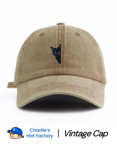 1 Pc BLACK CAT Print Baseball Cap, Classic Casual Stylish Vintage Soft Sweatband Adjustable Size Lightweight Sun Protection Versatile Vintage Dad Hat, Suitable For Outdoor Sports Daily Wear Party Vacation Perfect Gift For Family And Friends