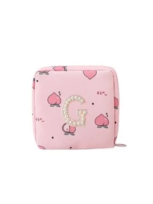 A-Z First Letter Towel Pearl Embroidered Portable Sanitary Napkin Storage Bag - Large Capacity Waterproof Cartoon Design - Suitable For Girls In Their Menstrual Period! Waterproof Cosmetic Travel Bag, Coin Wallet, Teen Girl Cash Bag