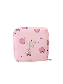 A-Z First Letter Towel Pearl Embroidered Portable Sanitary Napkin Storage Bag - Large Capacity Waterproof Cartoon Design - Suitable For Girls In Their Menstrual Period! Waterproof Cosmetic Travel Bag, Coin Wallet, Teen Girl Cash Bag