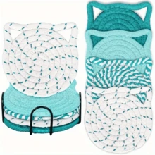 4 Stück/Set Katzenohr Untersetzer, handgefertigte leuchtend rosa geflochtene Untersetzer, rutschfeste und saugfähige Getränkeuntersetzer (mit Halter), Heimdekoration, Geschenk zum Valentinstag und Muttertag