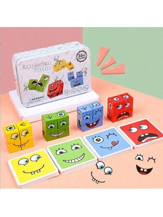 Wooden Facial Expression Puzzle Blocks, Expression Pattern Matching Game, Face Block Competition,Letter Matching Game, Wooden Letter Puzzle Blocks, Brain Teaser, Stress Relief Toys, Ideal Gift For Family Gatherings, Travel