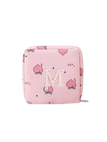 A-Z First Letter Towel Pearl Embroidered Portable Sanitary Napkin Storage Bag - Large Capacity Waterproof Cartoon Design - Suitable For Girls In Their Menstrual Period! Waterproof Cosmetic Travel Bag, Coin Wallet, Teen Girl Cash Bag
