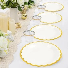 100/50 piezas Platos de papel con borde dorado, platos de papel marfil de 7 pulgadas/9 pulgadas con borde dorado, juego de platos de papel blanco, adecuado para cumpleaños, bodas, Navidad, Año Nuevo, despedida de soltera, suministros de fiesta, decoración