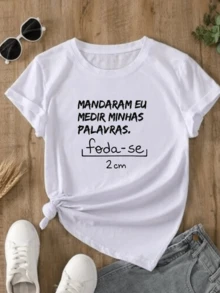Baby Look T Shirt Women's Fashion Casual Cute Funny Measure My Words T-Shirt - 白色 - 查看 1