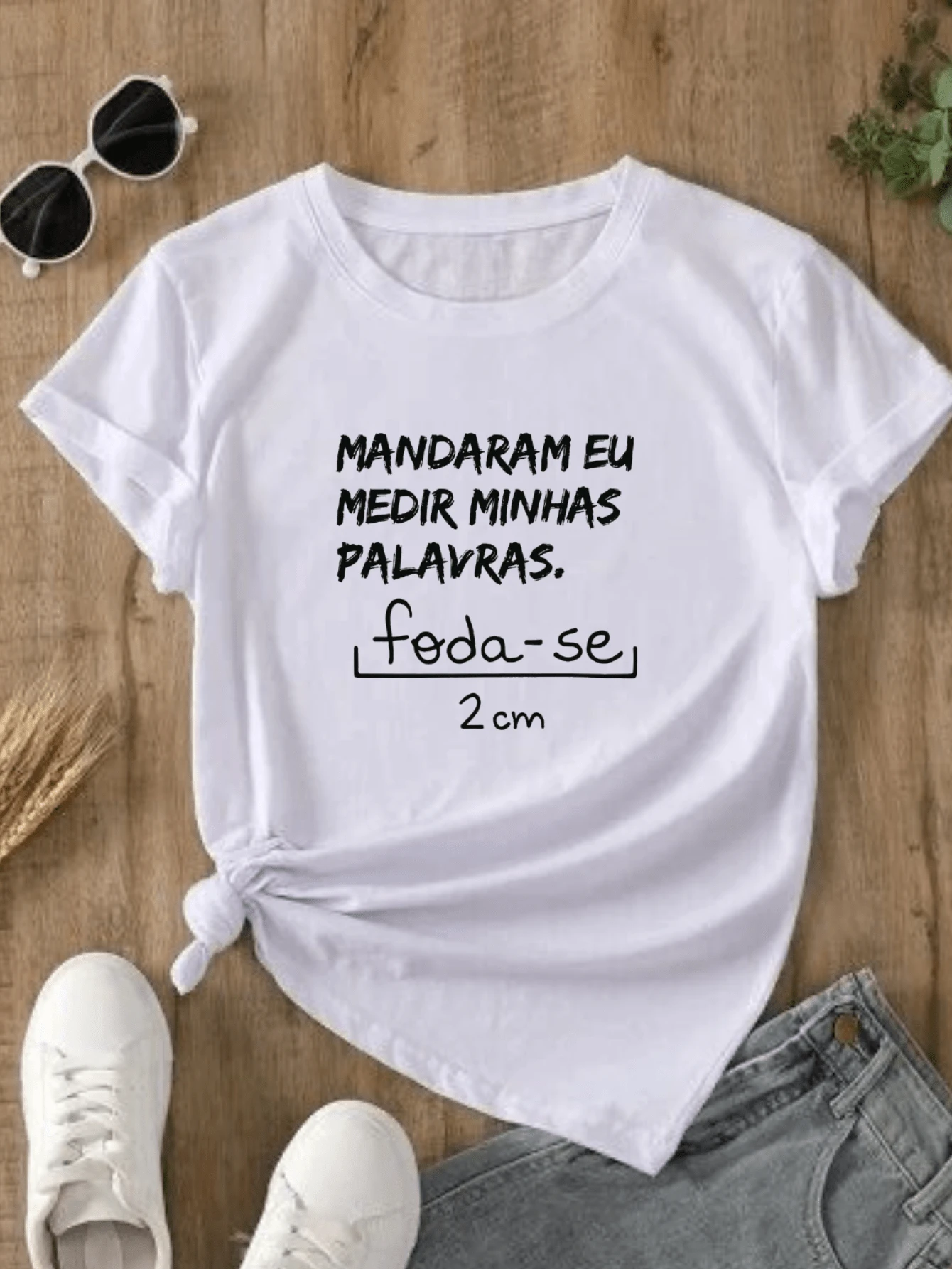 Baby Look T Shirt Women's Fashion Casual Cute Funny Measure My Words T-Shirt - 白色 - 查看 1