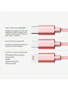 1pc 3-IN-1 Fast Cables, Compatible With IPhone, Type-C Phones, Android Phones. Nylon Braided USB Charging Cable, Universal Fast Charge USB To Lightning/Type-C/Micro USB Connector Cord, Data Transmission Compatible With IPhone, Compatible With Samsung, Fast Charging Usb Data Cable Usb Fast Multiple Charging Cable Colorful Type C Micro Charger Cable MFi Certified