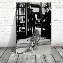 1 pieza Impresión de lienzo de arte de leopardo estilo vintage, póster de arte de leopardo en blanco y negro, decoración de pared creativa y única, impermeable, obra de arte impresa, regalo perfecto y decoración para baño, sala de estar, dormitorio, oficina, restaurante, bar, arte de pared sin marco de póster vintage