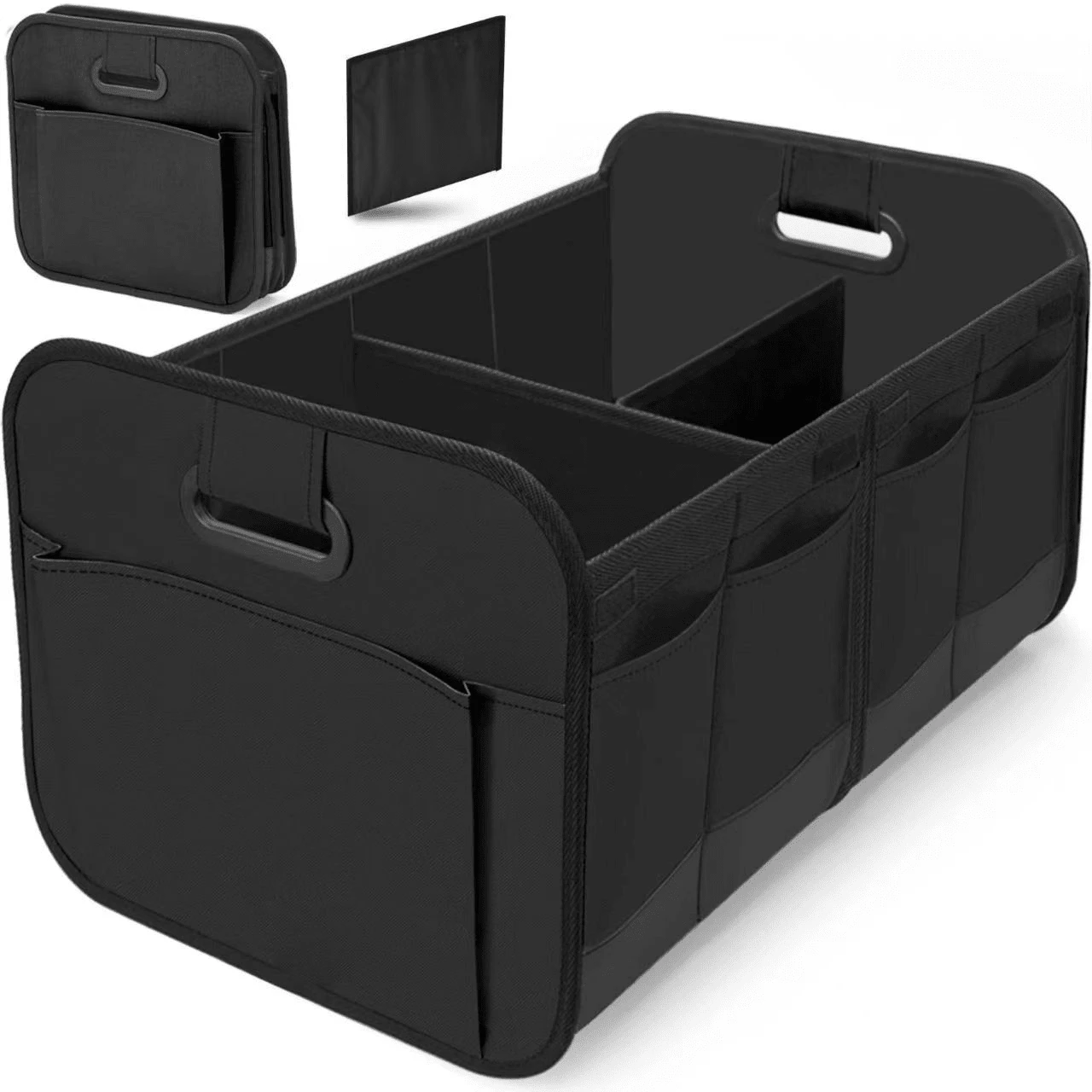 1 PC Heavy-Duty Car Trunk Storage Box, Foldable Design With Multiple Compartments - Reinforced Handle Storage Box, Suitable For Sedans, SUVs, And Minivans - 600D Oxford Cloth Car Trunk Organizer - Black - View 1