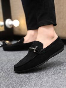 Men's Loafers, New Casual Shoes, Versatile Moccasin Shoes, Slip-On Boat Shoes With Metal Buckle Decor, Suitable For Casual, Valentine's Day, Halloween, Going Out (Size Runs Small And Narrow, Suggest Ordering One Size Up) Chic Autumn - Black - View 5