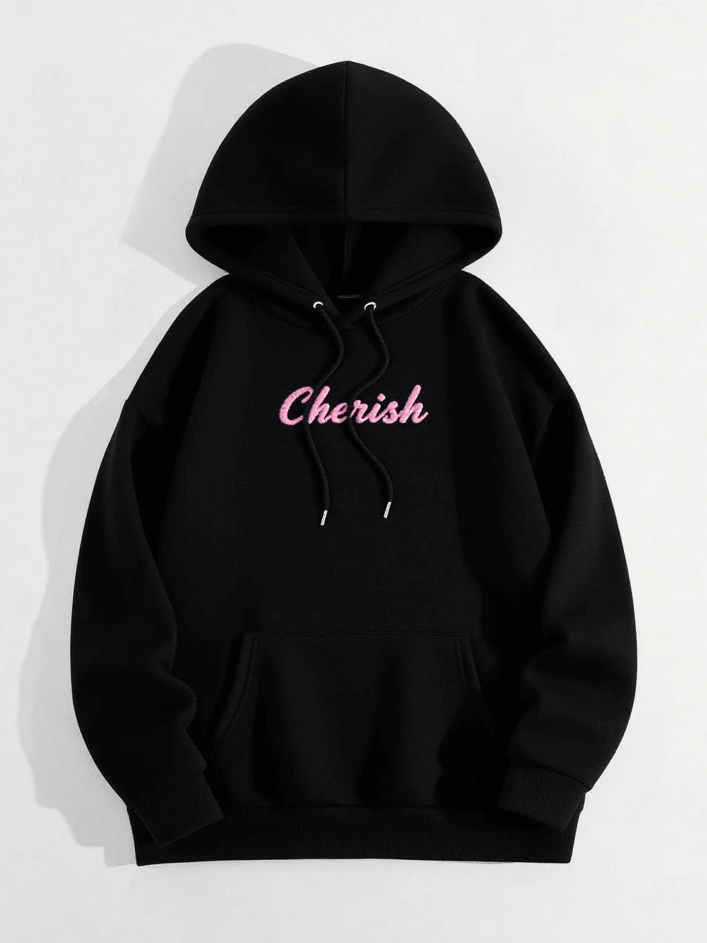 Women's Hoodie, Fleece-Lined Warm Pullover Sweatshirt With  Pocket, Loose Fit For Autumn & Winter - Soft Daily Outerwear, Bow & Cherry Print, Cute Casual Autumn Outfit, , Tops For Women Hot Outfits - 黑色 - 查看 1