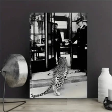 1 pieza Impresión de lienzo de arte de leopardo estilo vintage, póster de arte de leopardo en blanco y negro, decoración de pared creativa y única, impermeable, obra de arte impresa, regalo perfecto y decoración para baño, sala de estar, dormitorio, oficina, restaurante, bar, arte de pared sin marco de póster vintage