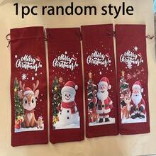 1/4/8pcs Christmas Wine Bottle Bags With Drawstring, Jute Hessian Burlap Wine Gift Bottle Bags, Reusable Fabric Bottle Gift Bags For Christmas, Birthday, Christmas Eve, Travel, Holiday, Party Christmas Christmas Decorations Christmas Pajamas Christmas Gifts Christmas Decor