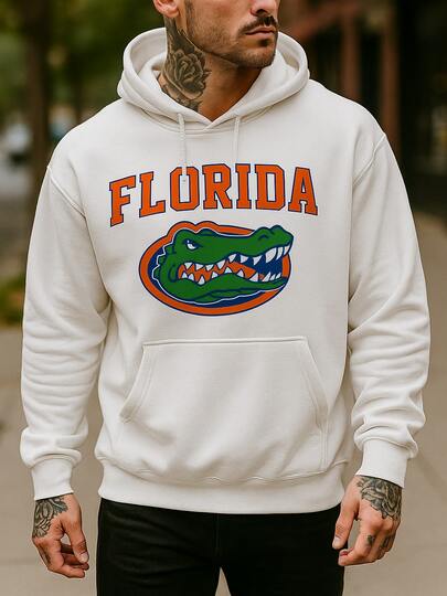 Men's Autumn Casual Soft Long Sleeve Loose Fit 100% Cotton HoodedShirt, Florida Alligator Graphic Design, Breathable Lightweight Fashion, Matching Jeans For Daily Wear,Outdoor Casual.