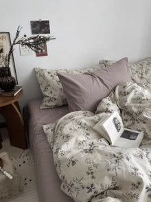 Juego de ropa de cama de 3 piezas con estampado floral vintage, 2 fundas de almohada + 1 funda de edredón