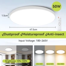 1pc 50W Ultra-Thin Modern LED Flush Mount Ceiling Light, 180-265V, 3700 Lumens, 3 Color Temperatures 3000K/4000K/6500K, Indoor LED Panel Lamp, Round Ceiling Light Fixture For Bedroom, Living Room, Kitchen, Hallway - White Ceiling Lamp 180-265V - View 29