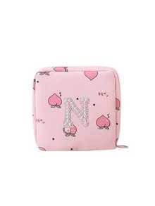 A-Z First Letter Towel Pearl Embroidered Portable Sanitary Napkin Storage Bag - Large Capacity Waterproof Cartoon Design - Suitable For Girls In Their Menstrual Period! Waterproof Cosmetic Travel Bag, Coin Wallet, Teen Girl Cash Bag