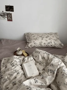 Juego de ropa de cama de 3 piezas con estampado floral vintage, 2 fundas de almohada + 1 funda de edredón