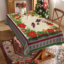 1/20 pièces Nappe de Noël - Nappe rectangulaire avec motif imprimé de fleurs et de boules de Noël. Convient pour la décoration de la maison, du restaurant et des fêtes, décoration de table de Noël, décoration d'ambiance de Noël.