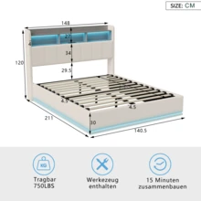 Doppelbett Polsterbett, Doppelbett mit Stauraum und Lattenrost, Bett mit Stauraum, Bettgestell, Hydraulischem Stauraum, hohem Kopfteil, Ladestation, modern, Samt