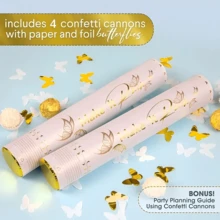 Paquete de 4 petardos de confeti dorados, cañones de confeti para eventos y celebraciones de cumpleaños, serpentinas y petardos a granel. - Blanco - Ver 3