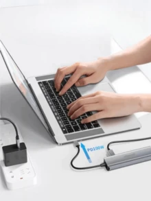 Hub Adaptador Tipo C 6 Em 1 Sd Rj45 para Notebook E Computador 2 Usb Type C 2 - Cinza - Visão 6
