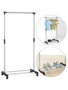 Double Clothes Rack With Iron Wheels Wardrobe Clothes Hanger Shirt Shoe Rack Closet Bedroom Hanging 30kg - 衣物收納盒 - 查看 10