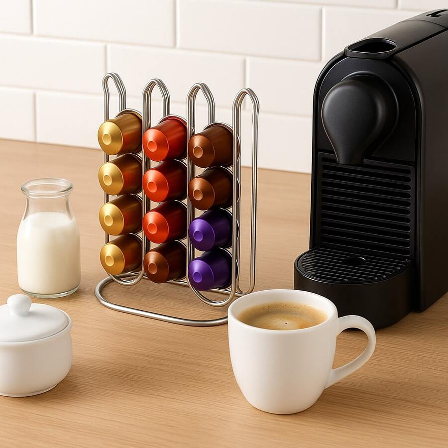 Soporte para cápsulas de café de acero inoxidable – Organizador vertical de gran capacidad para cafetera, ahorro de espacio - Plateado - Ver 1
