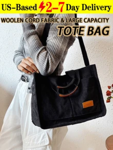 Letter Patch Decor Shoulder Tote Bag,Stylish Linen,PVC Bag For Groceries & Gifts,School Bag,Large Capacity,Portable,For Teen Girls Women College Students,White-Collar Workers,Perfect For Work,Back To School,Middle School,High School,College,Vacation, Large School Tote Bag, Multiple Compartments, Perfect For Beach, School, Work & Daily Use - 黑色 - 查看 7