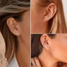 8Pcs Love/Star/Square/Round Shape Clear CZ Labret Lip Rings Nose Rings Studs Stainless Steel Helix Conch Cartilage Earrings Piercing Jewelry For Women Men - Gold - View 5