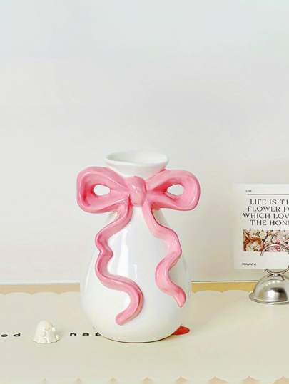 1pc, Highly Attractively Bow-Shaped Ceramic Vase, Girly Wedding Decoration Vase, Highly Attractively Home Decoration Vase, Whimsical Bow-Shaped Ceramic Vase For Dreamy Wedding Decoration, Romantic Wedding Decoration Choice, Newlyweds' Gifts, Graduation Gifts, Birthday Gifts, Holiday Gifts, Gifts For Boyfriends And Girlfriends Room Decor Flower Vase Glass Vase