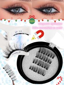 Femgxiu 1 Set de 4 Pestañas Magnéticas - Naturales y Ligeras Pestañas Postizas Reutilizables, Fuerte Adsorción Magnética, Efecto Ojos de Zorro 3D Rizado y Esponjoso, Maquillaje de Ojos Rápido en 5 Segundos, Pelo Imitación de Visón de 7-12 mm, Esencial para Maquillaje Diario/Fiesta/Cita/Cena, Resistente al Agua y al Sudor, Sin Necesidad de Pegamento, Ajuste Cómodo