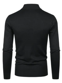 GRDR Men's Regular Shoulder Long Sleeve High Neck Sweater, Versatile For Daily Wear, Knitted - Black - View 3
