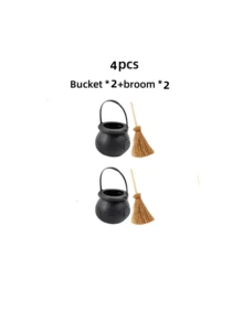 2/4/6/12 peças/conjunto mini caldeirão de plástico com mini vassouras de bruxa, pote de caldeirão de bruxa, baldes pretos com alça para porta-doces de Halloween e lembrancinhas de festa - Multicolorido - Ver 10