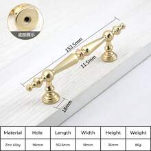 Puxador de Gabinete Estilo Francês Dourado, Moderno Minimalista Nórdico de Liga de Zinco, Botão Redondo, Ferragem de Móveis para Gaveta, Guarda-roupa, Porta de Armário de Cozinha - Furo Único / 96mm / 128mm / 192mm - Dourado - Visão 6