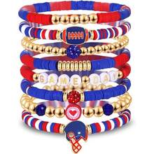 8pcs/Set Football Bracelet, Multi-Layer Crystal Heart, Star, Letter Charm Elastic Friendship Bracelets