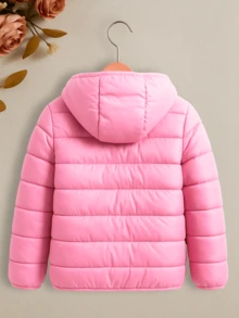 Chamarra acolchada con capucha para niña, abrigo de invierno con forro de peluche - Rosa Pálido - Ver 2