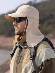 Gorra de béisbol con chal desmontable para hombres, sombrero de protección solar transpirable para exteriores con chal para el verano, pesca