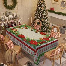 1/20 pièces Nappe de Noël - Nappe rectangulaire avec motif imprimé de fleurs et de boules de Noël. Convient pour la décoration de la maison, du restaurant et des fêtes, décoration de table de Noël, décoration d'ambiance de Noël.
