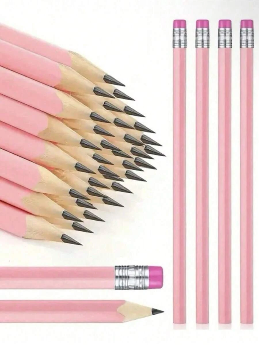5/10/20/30pcs Pink Wooden Wedding Pencils With Eraser, Suitable For Schools, Art, Offices, Painting, Sketching, And Learning