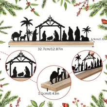 Juegos de Nacimiento para decoración navideña interior, Escena del Nacimiento de metal negro con base de madera y figuras, Decoraciones del Juego de Nacimiento para Navidad, Hogar, Mesa y Estantería