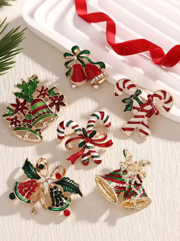Broche de Noël pour femmes, broche vintage de Noël, cloches en cristal de strass, ornement de broche bonbon, pour manteaux, mariages, châles, fêtes, bals de promo, cadeau de Noël, décorations de Noël, décoration hivernale de la maison