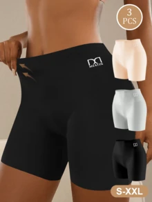 QUASTI 3 Pieces Women's High Waist Shaping Boxer Bottoms Tummy Control Butt Lift Comfortable Skin-Friendly Solid Color Simple Design - Multicolor - View 1
