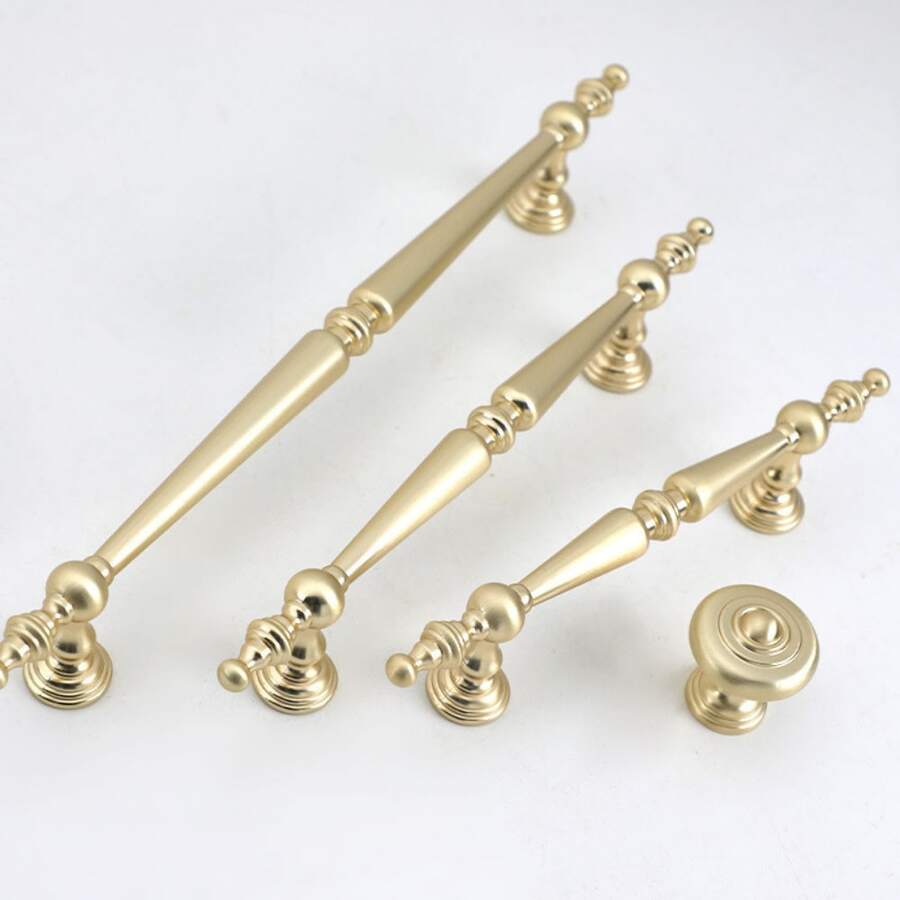 Puxador de Gabinete Estilo Francês Dourado, Moderno Minimalista Nórdico de Liga de Zinco, Botão Redondo, Ferragem de Móveis para Gaveta, Guarda-roupa, Porta de Armário de Cozinha - Furo Único / 96mm / 128mm / 192mm - Dourado - Visão 1